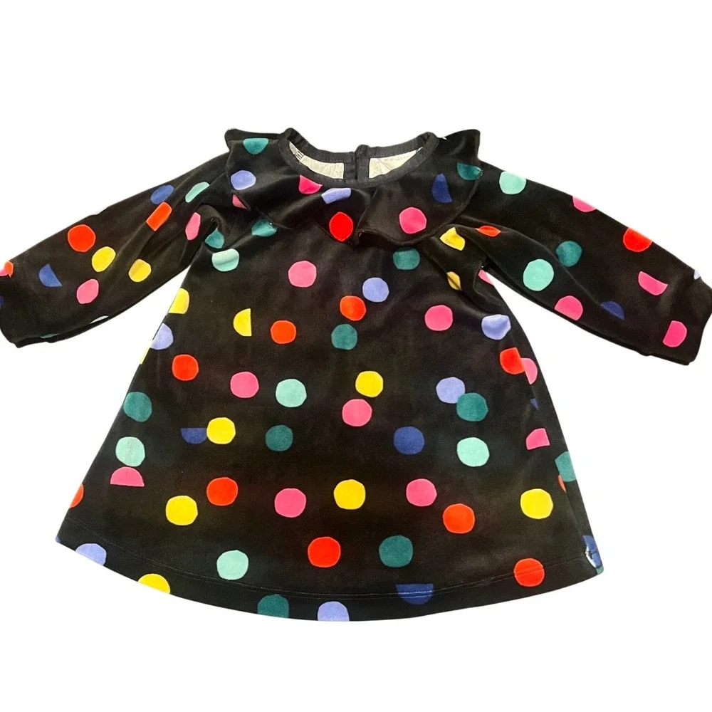 Hanna Andersson‎ Black Velour Party Dress- Velvet Confetti - Size 3-6 Months